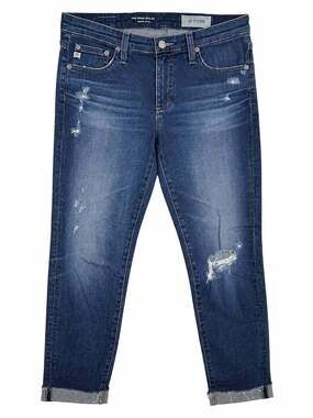 AG Adriano Goldschmied Prima Cigarette Roll-Up Jeans Distressed Sz 28 28R blue